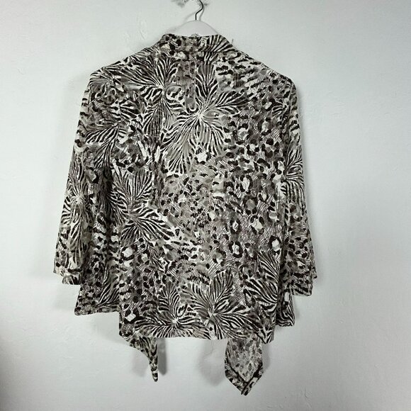 Easywear By Chico's Women's Animal Print 3/4 Sleeve Open Front Cardigan Gray 1 - Picture 2 of 7